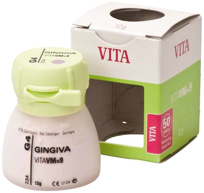 VM9 Gingiva 12g G4 Zahntechnik-Material neben geöffneter Verpackung.