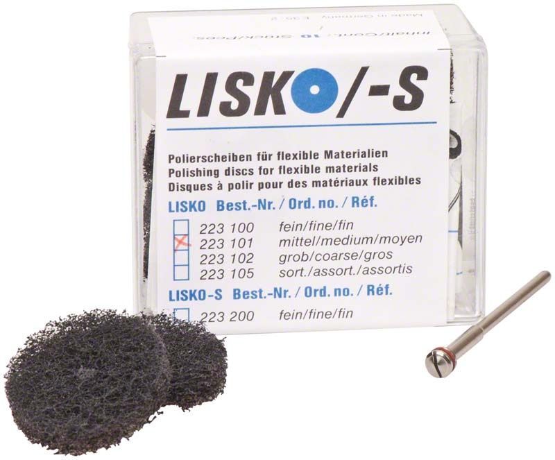 Lisko Polierscheiben Mittel mit Verpackung und Metallstift.