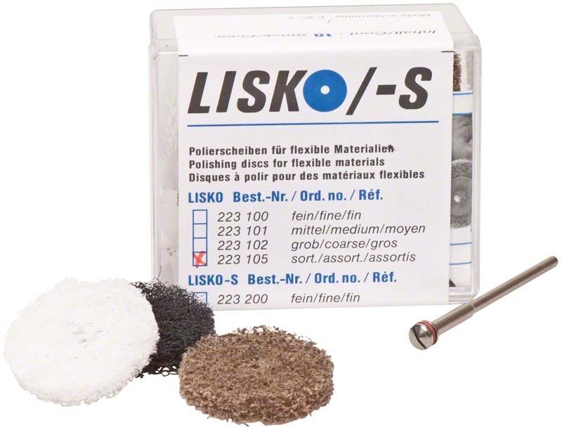 Lisko Polierscheiben Sortiert mit verschiedenen Körnungen und Polierer.