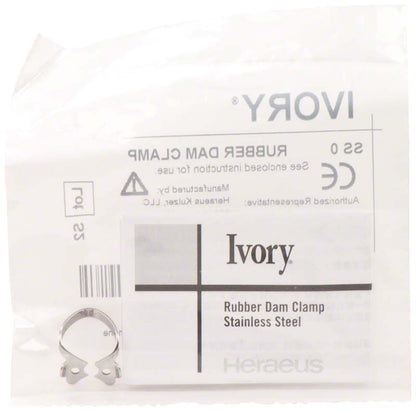Ivory Kofferdamklammer Figur 0 aus Edelstahl in Verpackung.