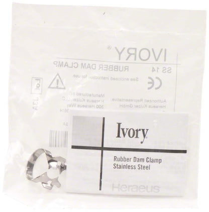 Ivory Kofferdamklammer Figur 14 aus Edelstahl in Verpackung.