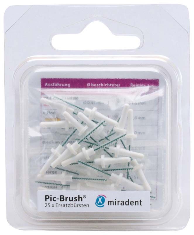 Pic-Brush® Ersatzbürsten 25er Packung mit weißem, feinem Bürstenkopf.
