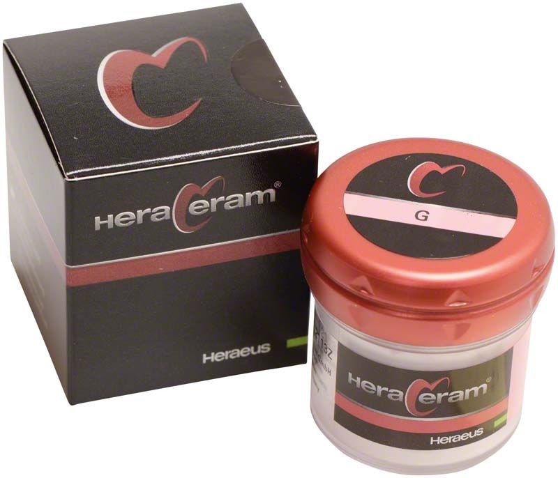 HeraCeram® Gingiva G Keramikpulver mit Verpackung im Hintergrund