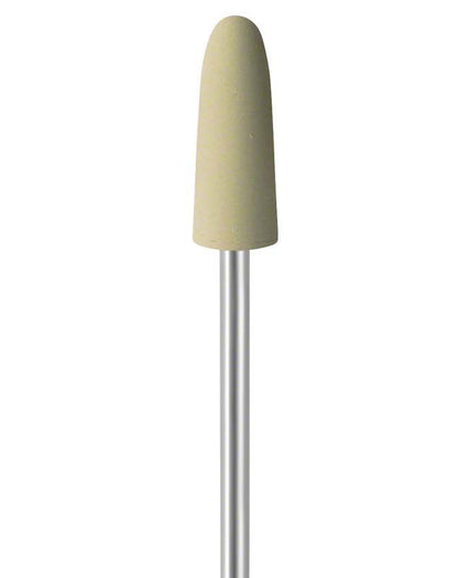 Gummi-Polieraufsatz für Dentalbohrer, beige, auf Metallstift.