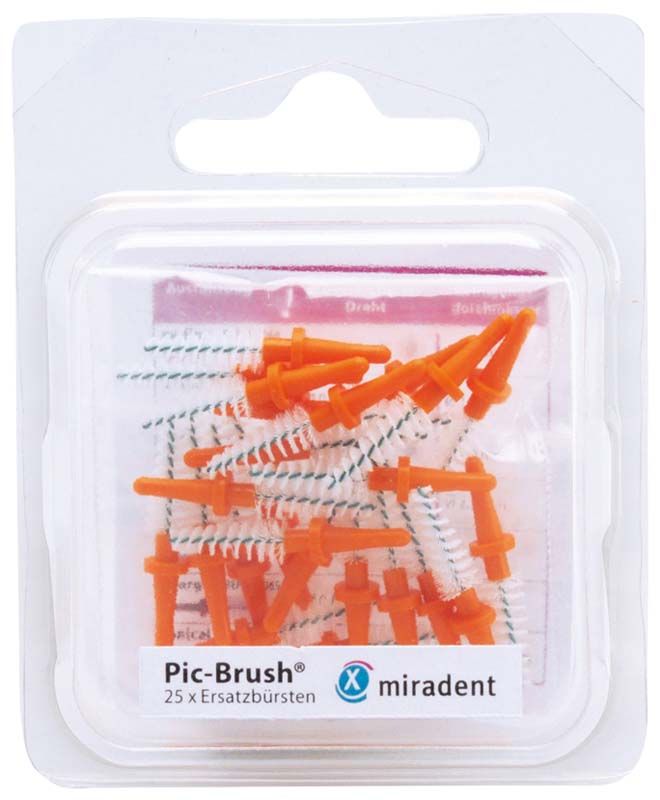 Pic-Brush® Ersatzbürsten 25er orange konisch in transparenter Verpackung.