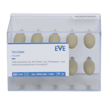 Transparente Verpackung mit zehn feinen Siliziumcarbid-Polierern für Dentalanwendungen.