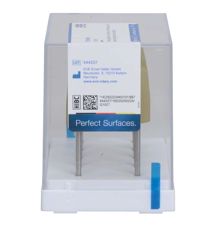 Transparente Verpackung mit EVE TECHNIK 10er H334Kf Polierer und Etikett.