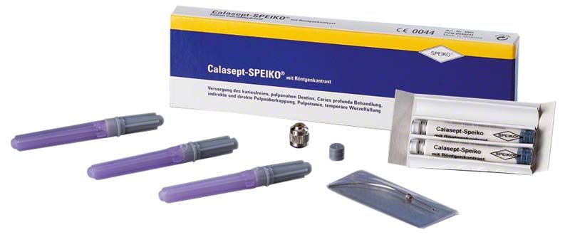 Calasept-SPEIKO Dentalmedikament mit Verpackung und Applikationskanülen.