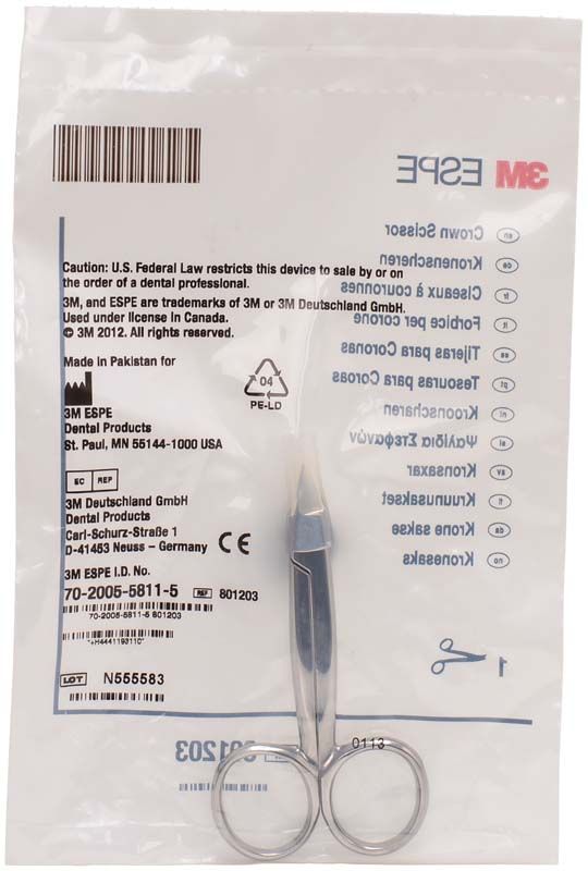 Kronenschere gebogen für den Zervikalrand mit Originalverpackung von 3M ESPE.