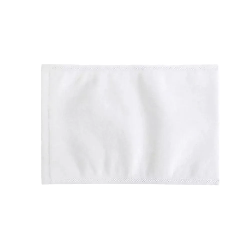 Waschhandschuh aus weißem Molton-Vlies mit PE-Beschichtung, flach liegend.