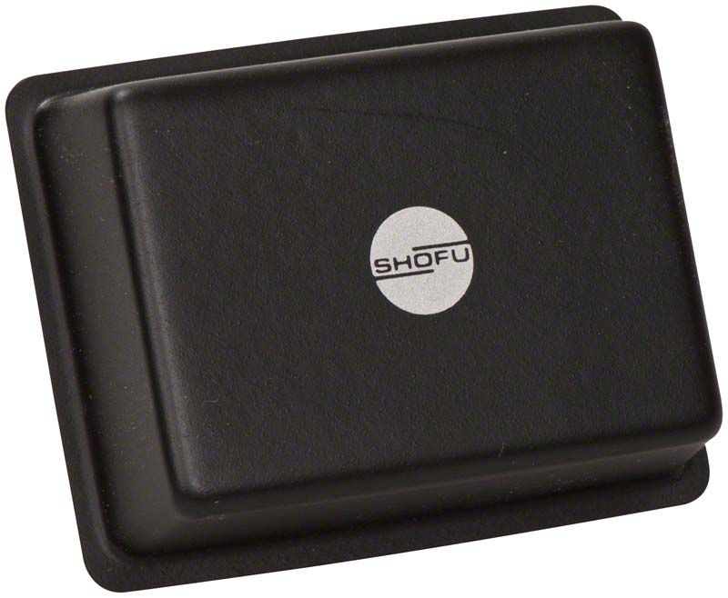 Schwarze SOLIDEX Lichtschutzkappe mit Shofu-Logo.