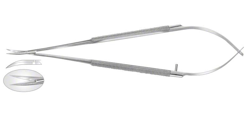 Mikro-Gewebeschere gebogen mit feiner Spitze und geriffeltem Griff.