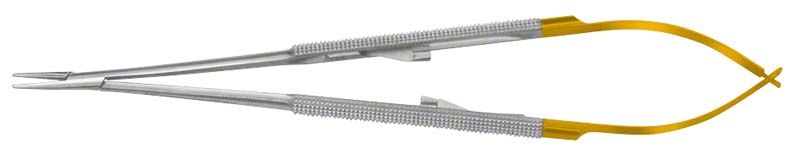 Mikro-Nadelhalter Barraquer in schmaler Ausführung mit geriffeltem Griff.