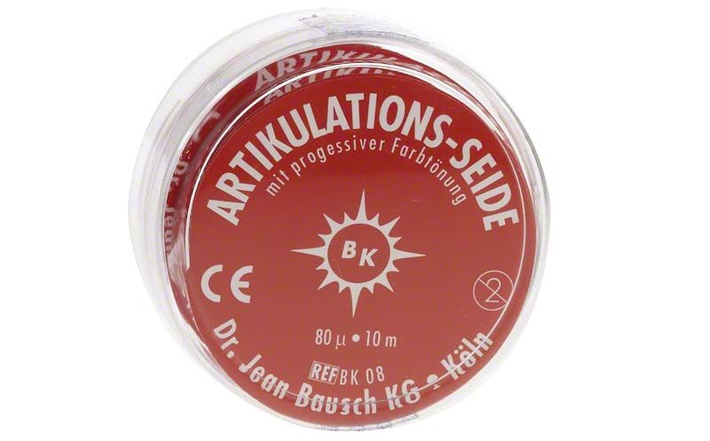 Artikulationsseide 16mm rot Rolle in transparenter Verpackung.