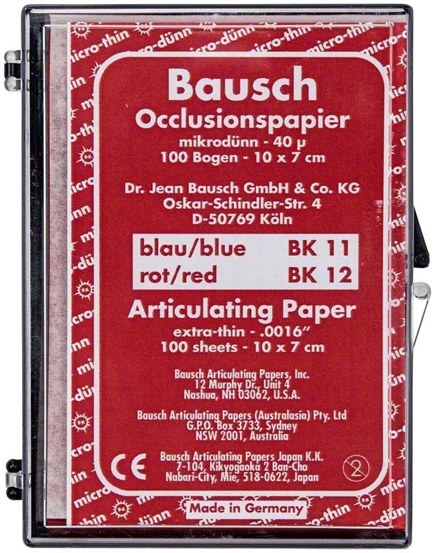 Arti-Check® Occlusionspapier 40µ, rote Verpackung mit Produktspezifikationen.