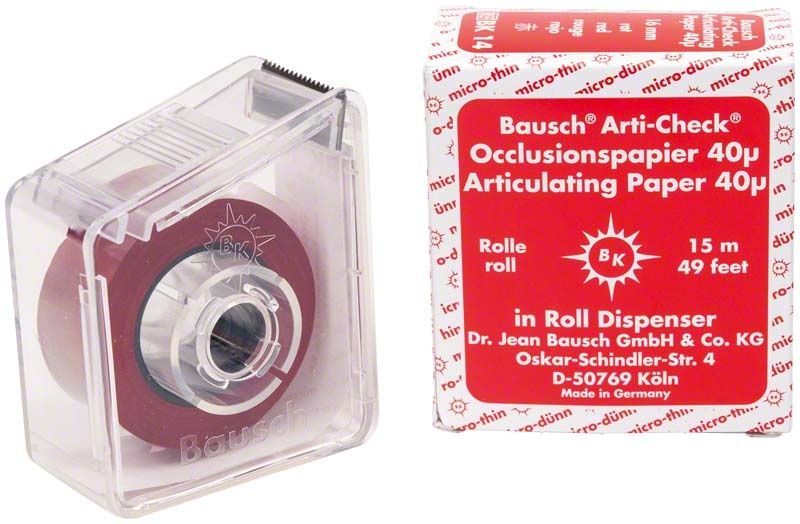 Arti-Check® Occlusionspapier 40µ im Spender, 16mm breit, rot, mit Verpackung.