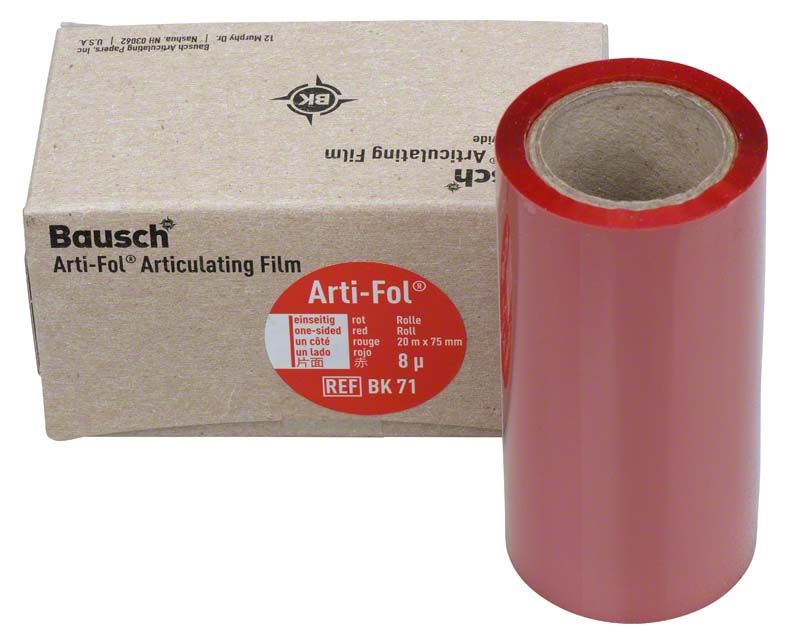 Rolle der Arti-Fol® Plastik 8µ einseitig in Rot neben Verpackung.