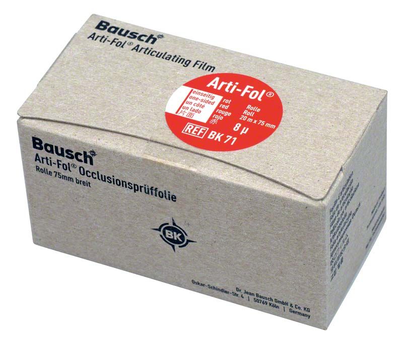 Rote Arti-Fol® Plastik 8µ Rolle in grauer Kartonverpackung.