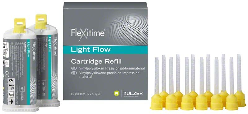 Flexitime Light Flow Kartuschen und Mischkanülen für präzise Zahnabformungen.