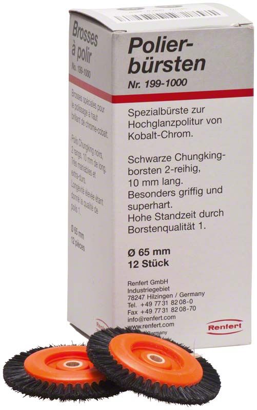 Spezialbürsten 100er Pack mit schwarzer Borsten und rotem Zentrum vor Verpackung.