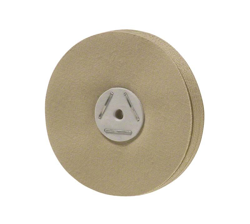 Leinenschwabbel zur Vorpolitur von Prothesenkunststoffen mit Metallhalterung.