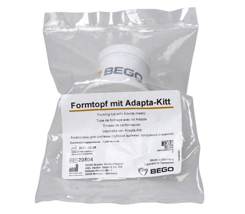 Formtopf mit Adapta-Kit in transparenter Verpackung mit Produktetikett.