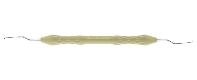 Mini-GRACEY-Kürette ANATOMIC COLOURS Figur 5/6 in Gelb mit ergonomischem Griff.