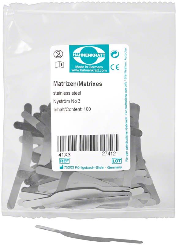 Matrizenband-Packung aus Edelstahl für Dentalrestaurationen, 100 Stück.