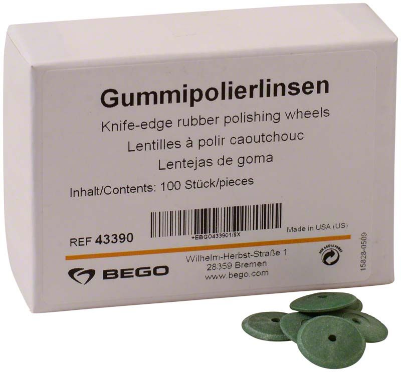 Gummipolierlinsen grün unmontiert in Verpackung von Bego
