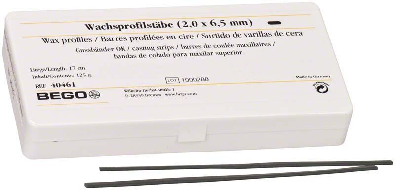 Wachsprofilstäbe Gussbänder in weißer Verpackung mit zwei Profilstäben.