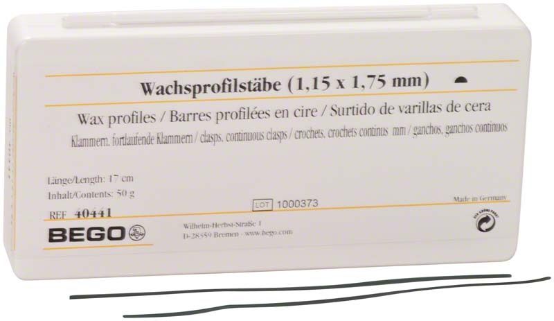 Wachsprofilstäbe Klammern 1,15 x 1,75mm in weißer Verpackung.