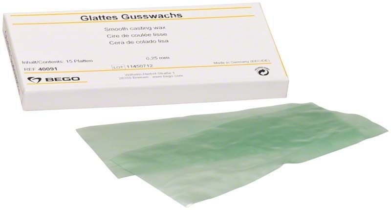 Verpackung von Glattes Gusswachs 0,25mm mit grünem Wachsmuster.