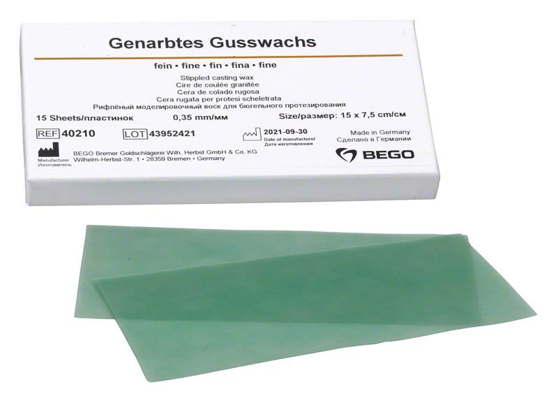 Genarbtes Gusswachs fein 0,35mm von BEGO mit Verpackung.
