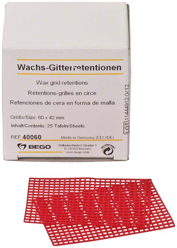 Wachs-Gitterretentionen 60 x 42mm vor Produktverpackung.