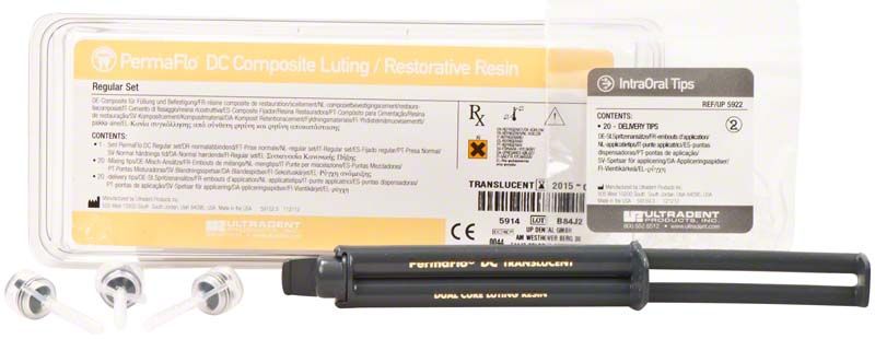 PermaFlo® DC Translucent Zahnrestaurations-Set mit Injektionsspritzen und Zubehör.