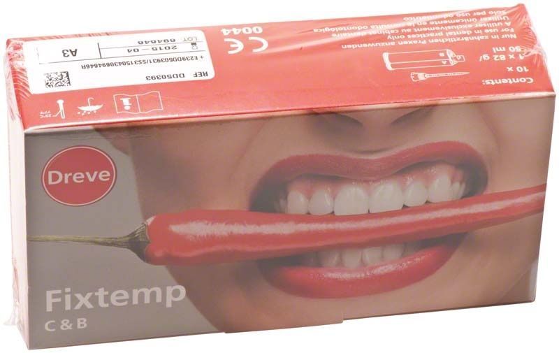 Fixtemp C&B 4:1 Kartusche A3 Verpackung mit rotem Design und Logo.