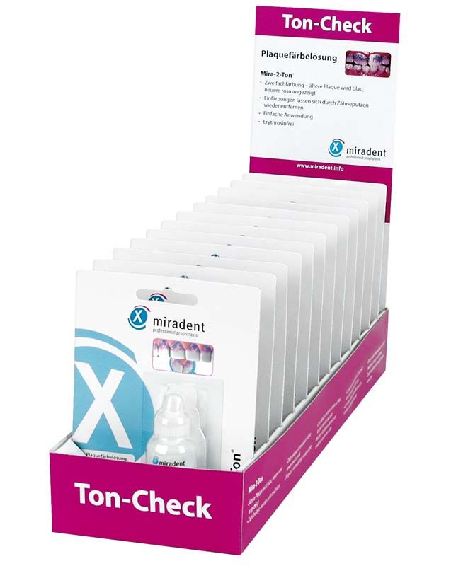 Mira-2-Ton® Lösung 10 + 2 x 10 ml in Displaybox zur Plaquefärbung.