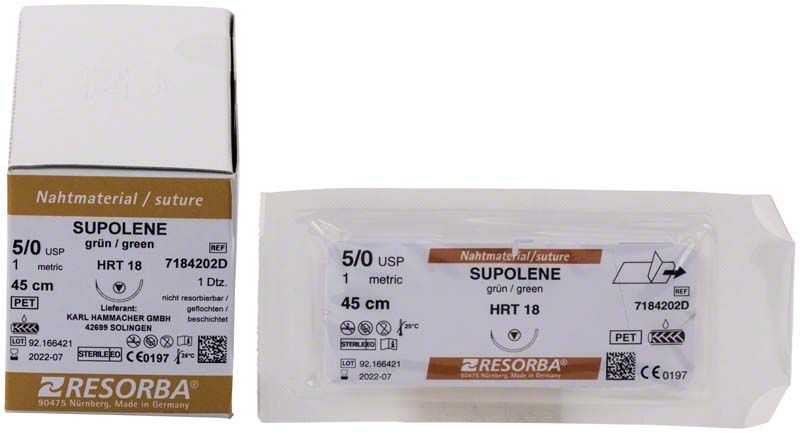 Verpackung von RESORBA SUPOLENE Nahtmaterial HRT 18 5/0 45cm.