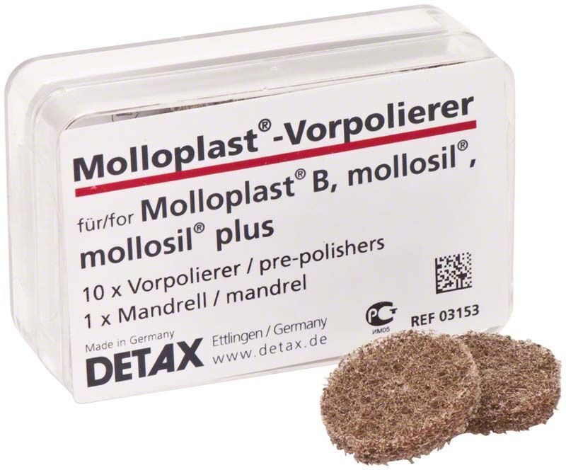Molloplast® Vorpolierer-Verpackung mit zwei braunen Polierscheiben.