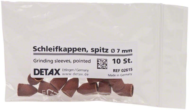 Schleifkappen Spitz, 10 Stück, in transparenter Verpackung.