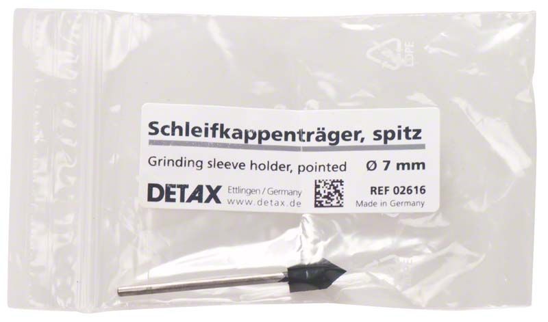 Schleifkappenträger Spitz in transparenter Verpackung mit Etikett.