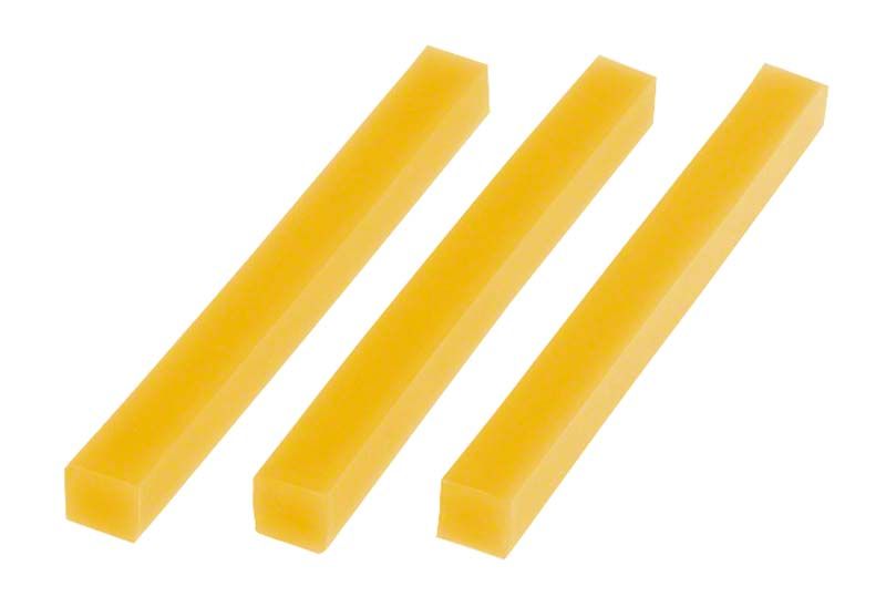 Bissnehmewachs ohne Aroma Stangen 490g, gelb, drei Stück.