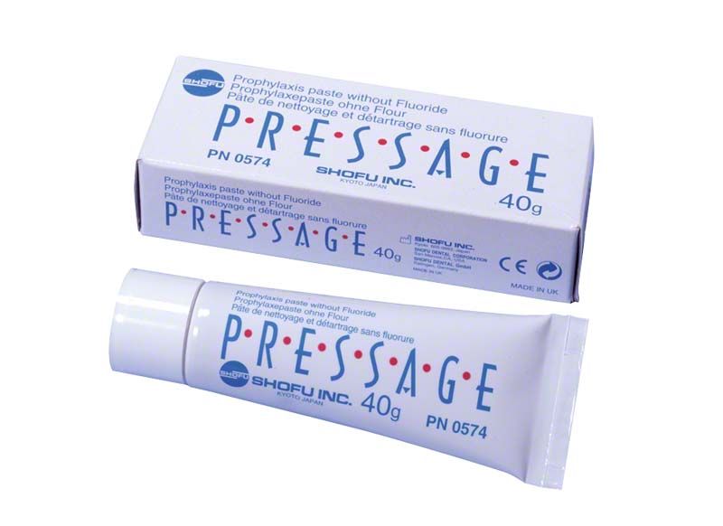 Pressage Tube 40g Prophylaxe Zahnreinigungspaste und Verpackung.