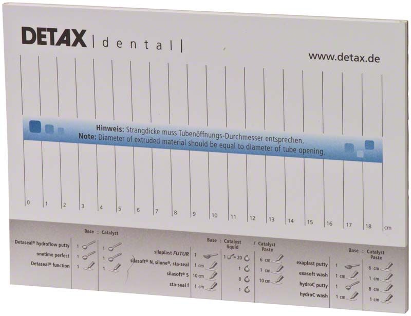 Anmischblock mit Kunststoffbeschichtung und Skalierung von DETAX für Dentalanwendungen.