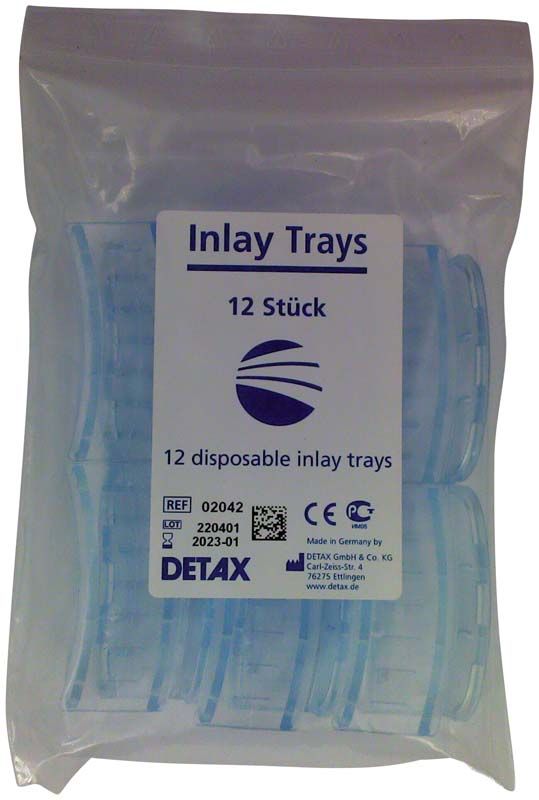 Verpackung mit zwölf großen Inlay-Löffeln für dentale Abformung.