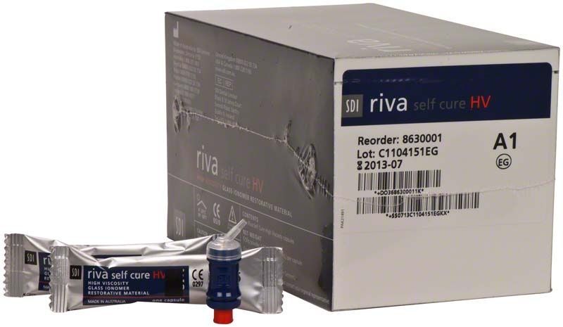 Riva Self Cure HV Kapseln A1 Verpackung mit einzeln verpackter Kapsel.