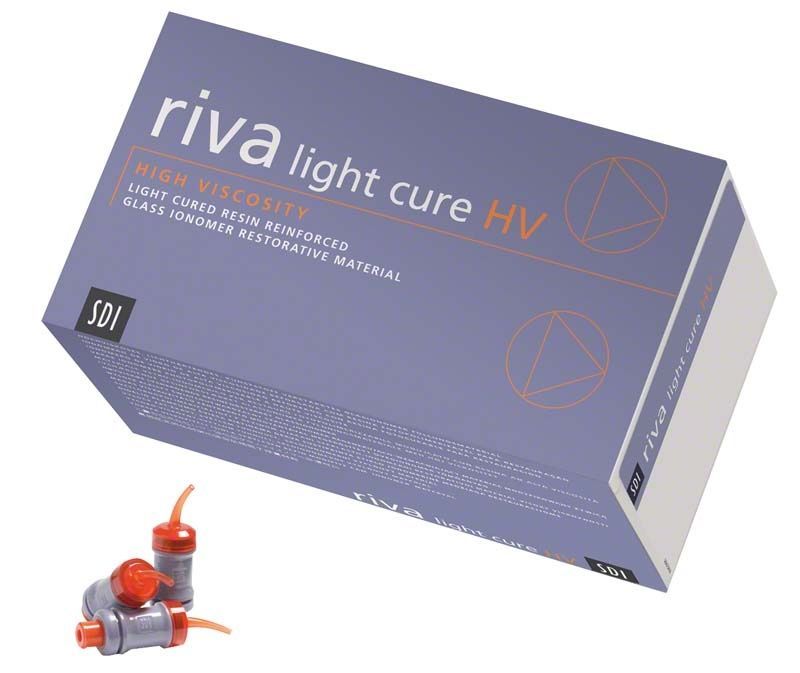 Riva Light Cure HV Kapseln A2 Verpackung mit Produktabbildung.