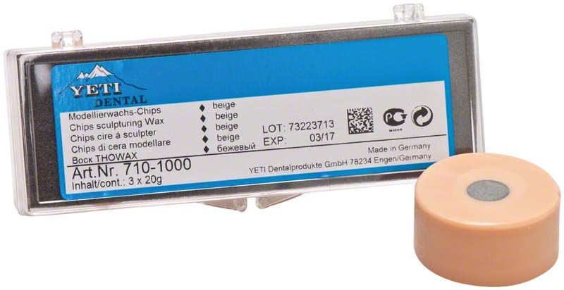 Modellierwachs-Chips MONOLITH THOWAX beige in Kunststoffverpackung mit Etikett.