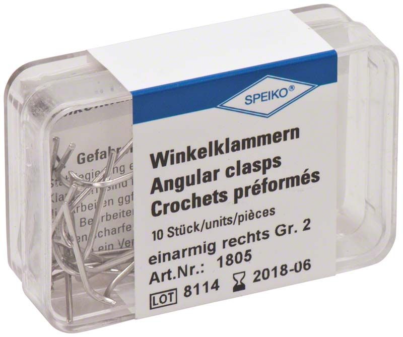 Winkelklammern Gr. 2 in transparenter Kunststoffverpackung mit Etikett.