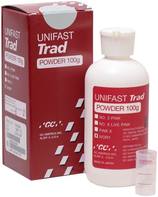 Unifast Trad Pulver elfenbein 100g Flasche mit Verpackung.